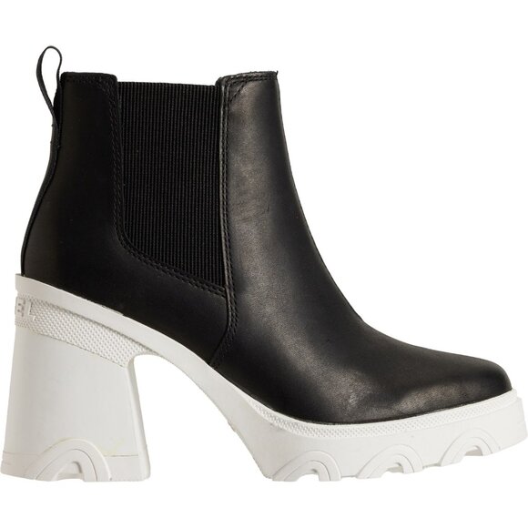 NEW SOREL Leather Brex Heel Chelsea Booties in Black white for women 825 7S3 - Picture 7 of 8